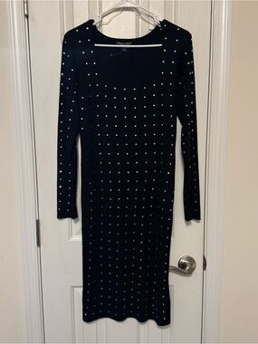 Absolutely Black Long Sleeve Studded Midi Dress